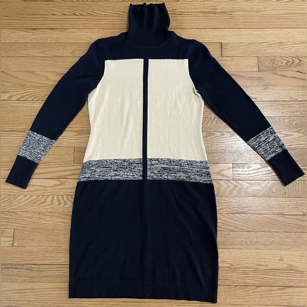 NARCISO RODRIGUEZ Turtleneck ColorBlock Midi Pullover Sweater Office Dress